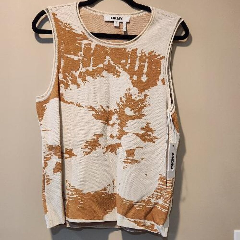 DKNY Women's Sleeveless Knit Printed Sleeveless Sweater